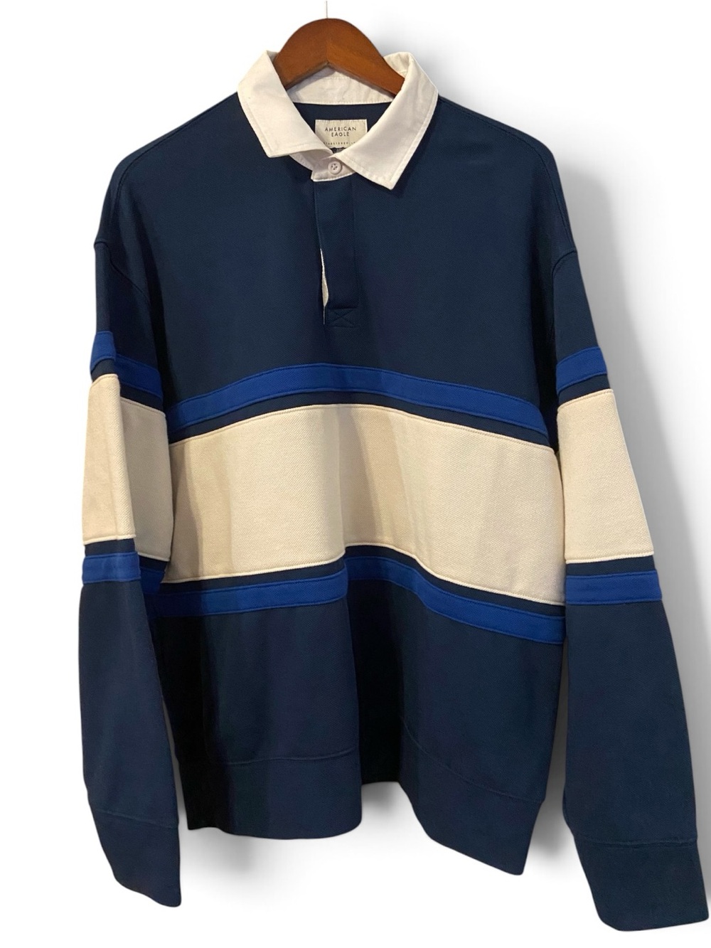 Vintage Y2K American Eagle Rugby Polo Shirt Men’s Large L Long Sleeve 90s VTG